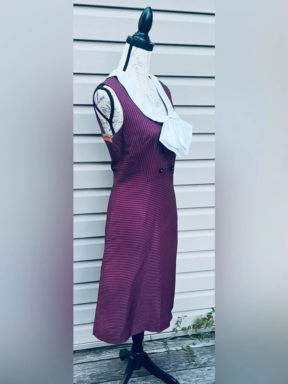 Vintage Two-Piece Purple Striped Suit with White Bow